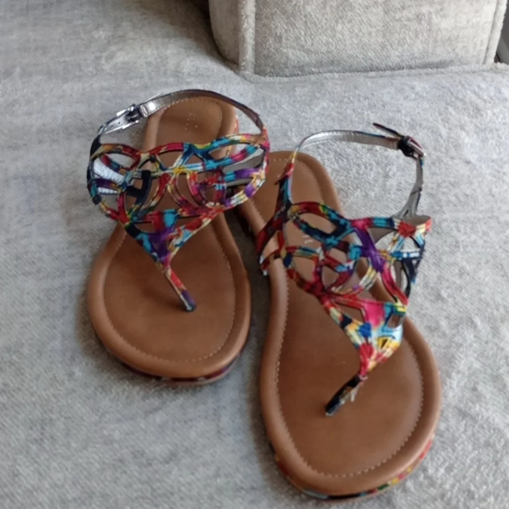 A) Kelly & Katie Vibrant Multicolor Sandals - Picture 1 of 8